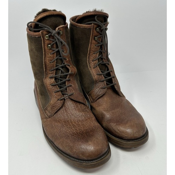 Bergdorf Goodman Other - Bergdorf Goodman Ankle Boots Men's 9 Brown Leather Faux Fur Lined Lace Up